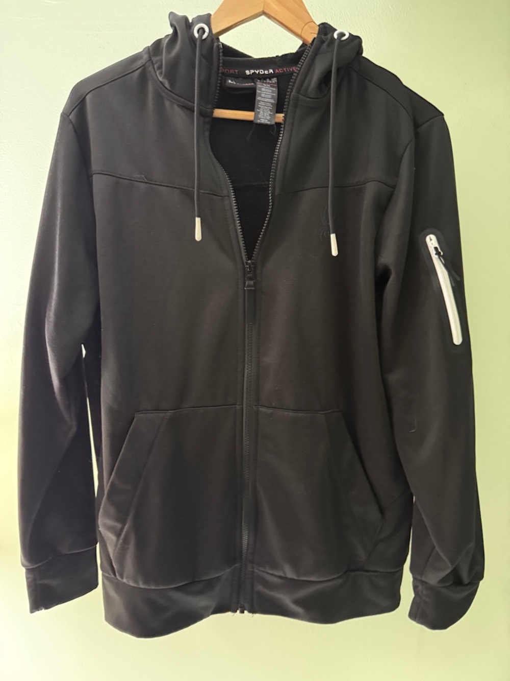 Spyder Men’s Black Full-Zip Hooded Jacket with White Accent